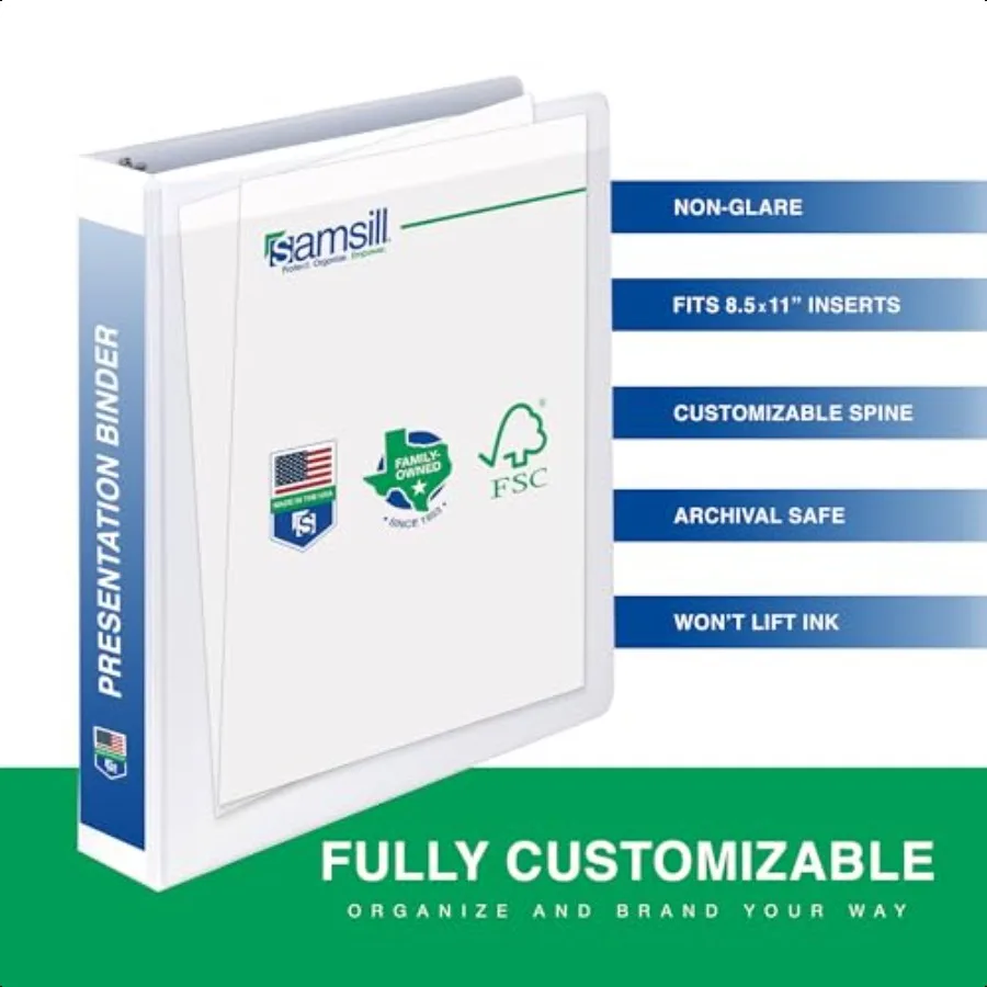 1.5 Inch 3 Ring Binders Made in USA Economy Round Ring Clear View Cover 325 Sheet Capacity for School Home Office White 4 Pack