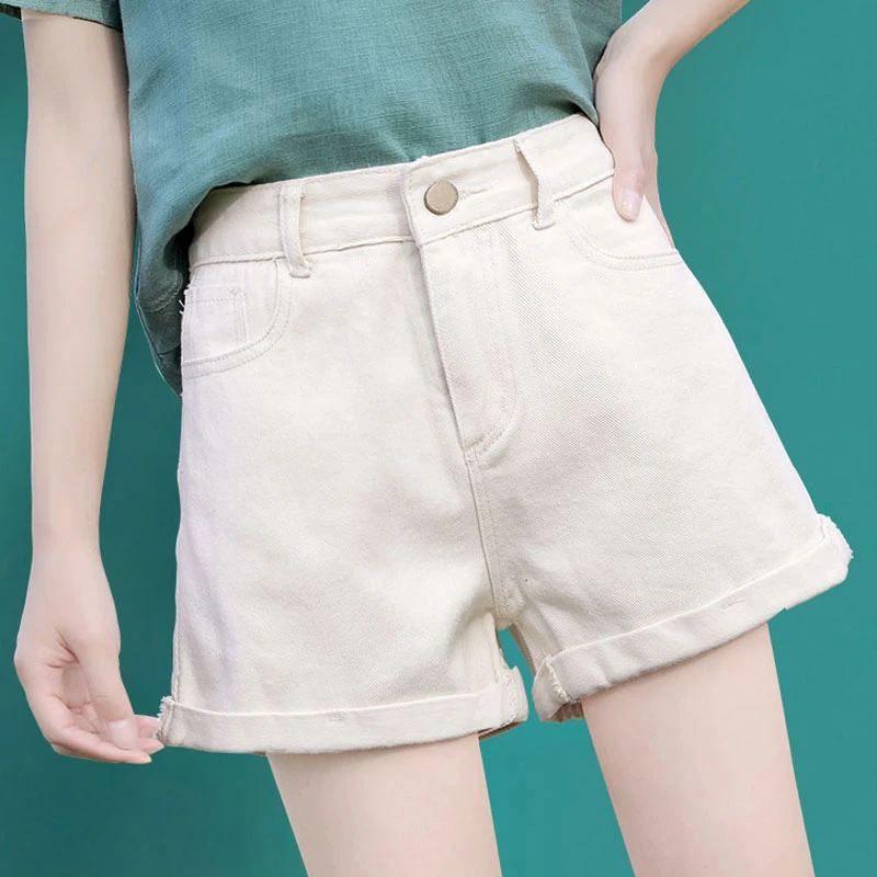 Beige denim shorts female summer thin 2024 new spring and fall high waist loose thin a word wide-leg leisure hot pants