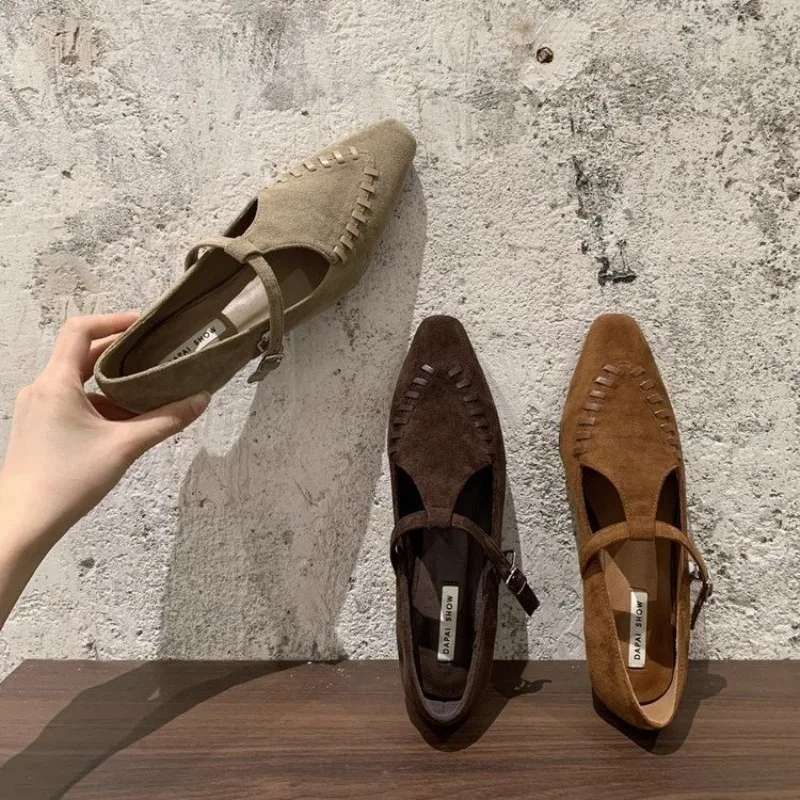 Designer Women Pointed Toe Shoes Fashion Office Flats Shoes Autumn 2025 Sexy Suede Dress Party Shoes Buckle Walking Zapatos Lady