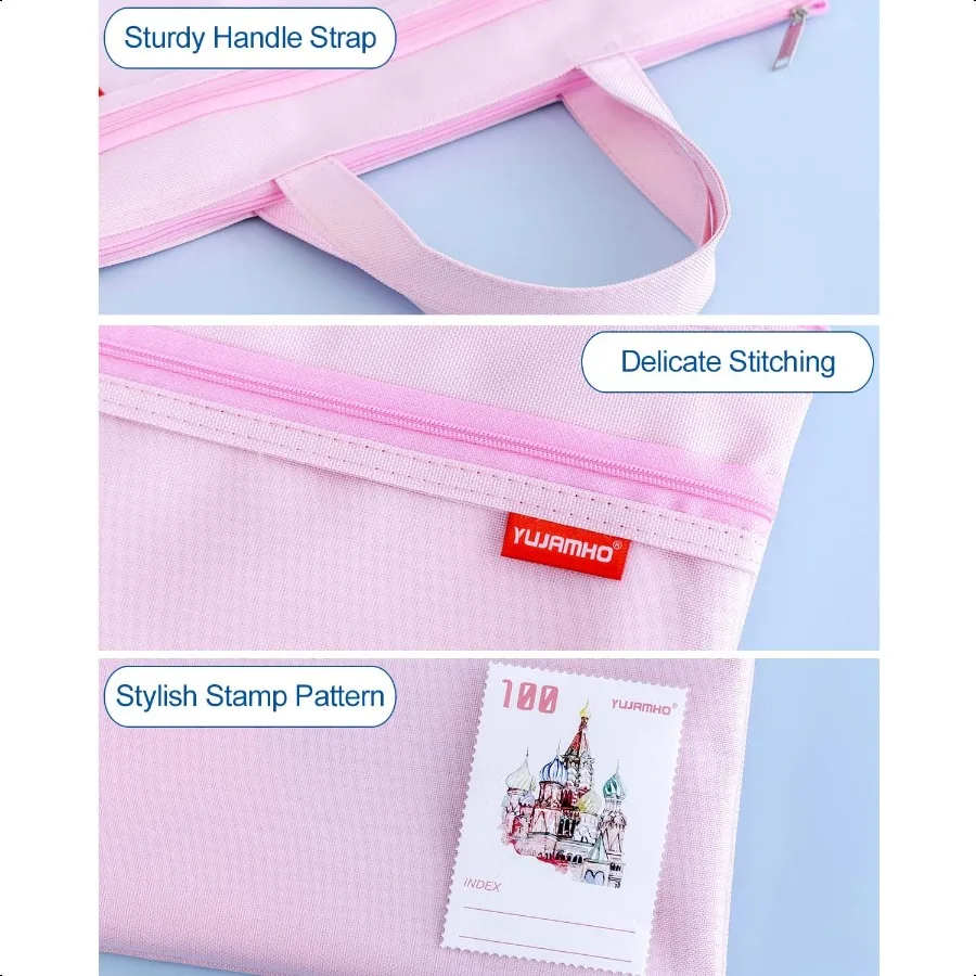 Mesh Zipper Pouch 11x13.7 in Large Double Pocket Waterproof File Bag with Handle A4 Size Foldable Document Storage for Puzzle P