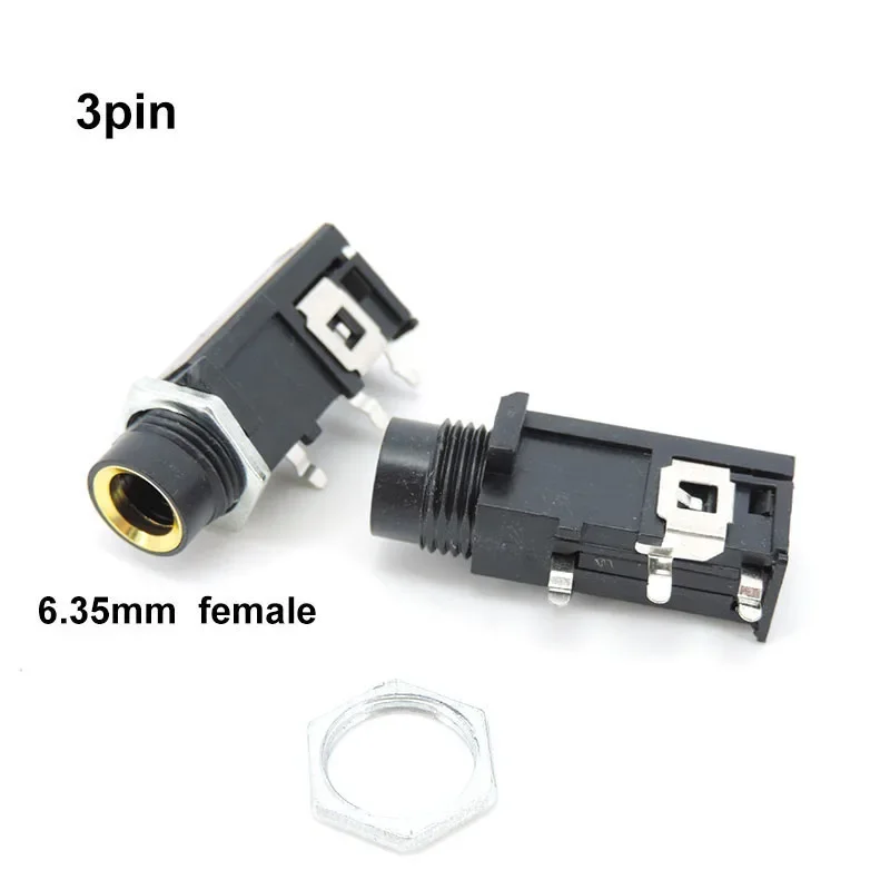 6.35mm 3pin Female power Socket PCB Panel Mount Audio Jack Speaker Connector cable Adapter 1/4 Inch 6.5 Mono plug Microphone