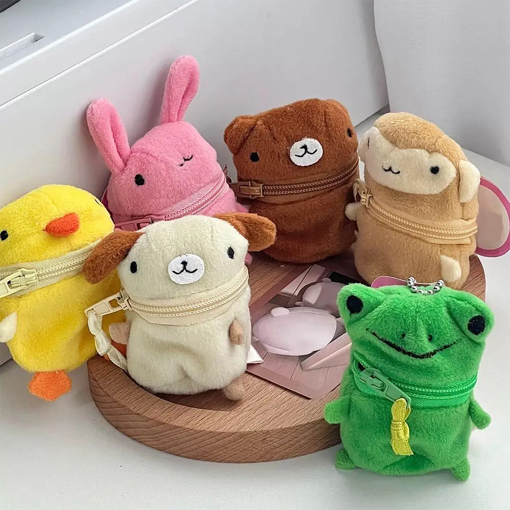 Cute Pink Fluffy Rabbit Coin Purse Keychain Cartoon Plush Doll Bag Charm Kawaii Mini Wallet Pendant Festival Gift
