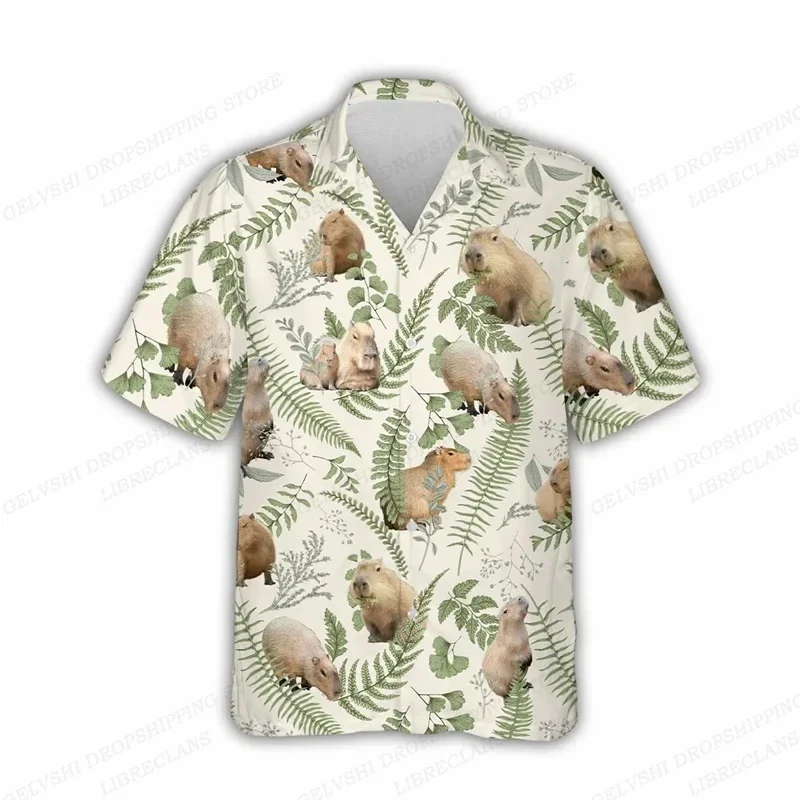 Capybara kemeja Hawaii hewan Pria Wanita musim panas blus pantai lengan pendek kemeja mode Floral Hawaii kerah lipat Aloha