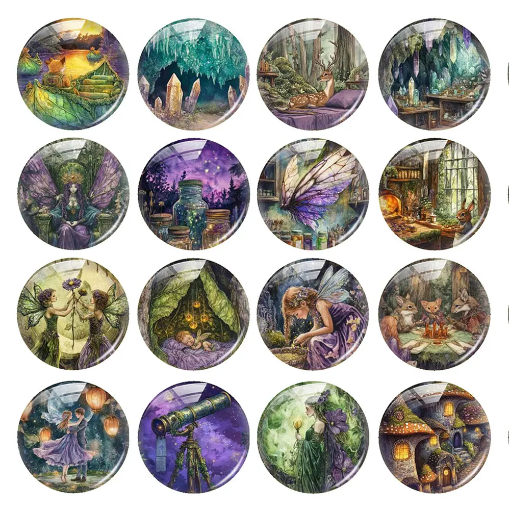 Random Mixed Round/Oval/Square Enchanted Forest Fairy Fantasy Photo Glass Cabochon Flatback Demo Cameo For Diy Jewelry Making