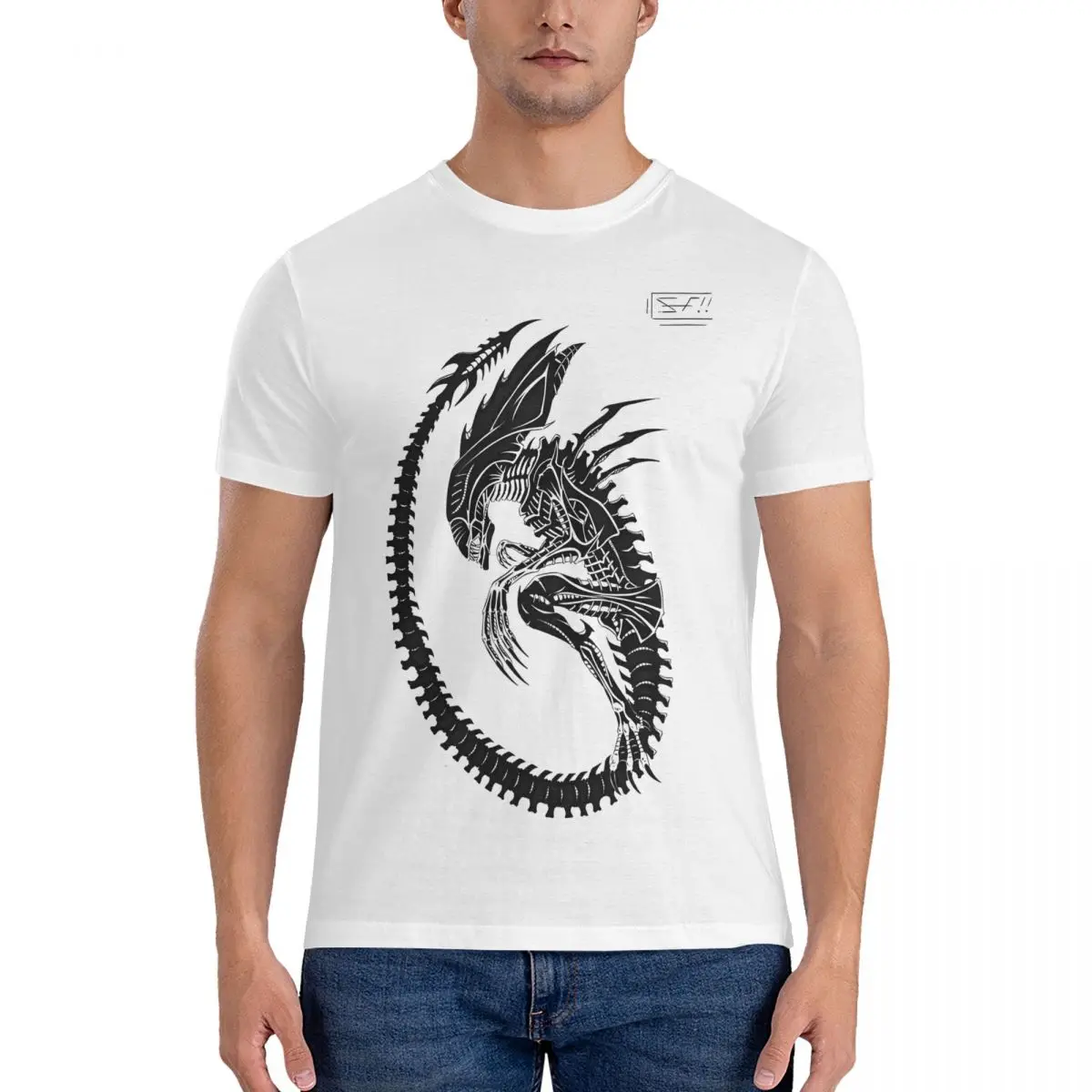 Movie T Shirts Men 100% Cotton Fun T-Shirt Round Collar Alien Xenomorph Tees Short Sleeve Clothes Unique