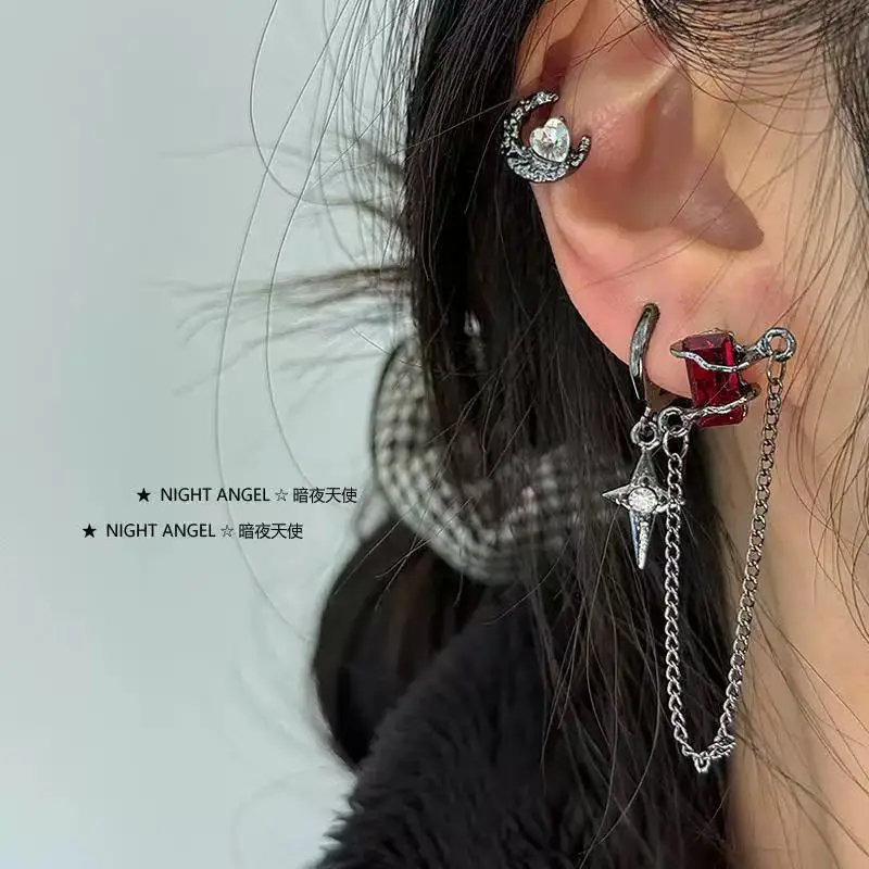 Stud Earrings 6 Pcs Asymmetrical Lava Heart Star Moon Zircon Sweet Punk Dark  Comfortable Durable Alloy Office Party Daily