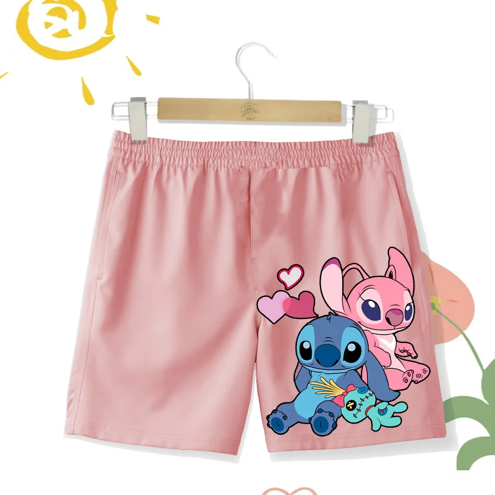 Summer New beach Shorts for boys and girls Stitch printed Shorts for kids Leaves Printed Stretch Waist Kids Disney slacks