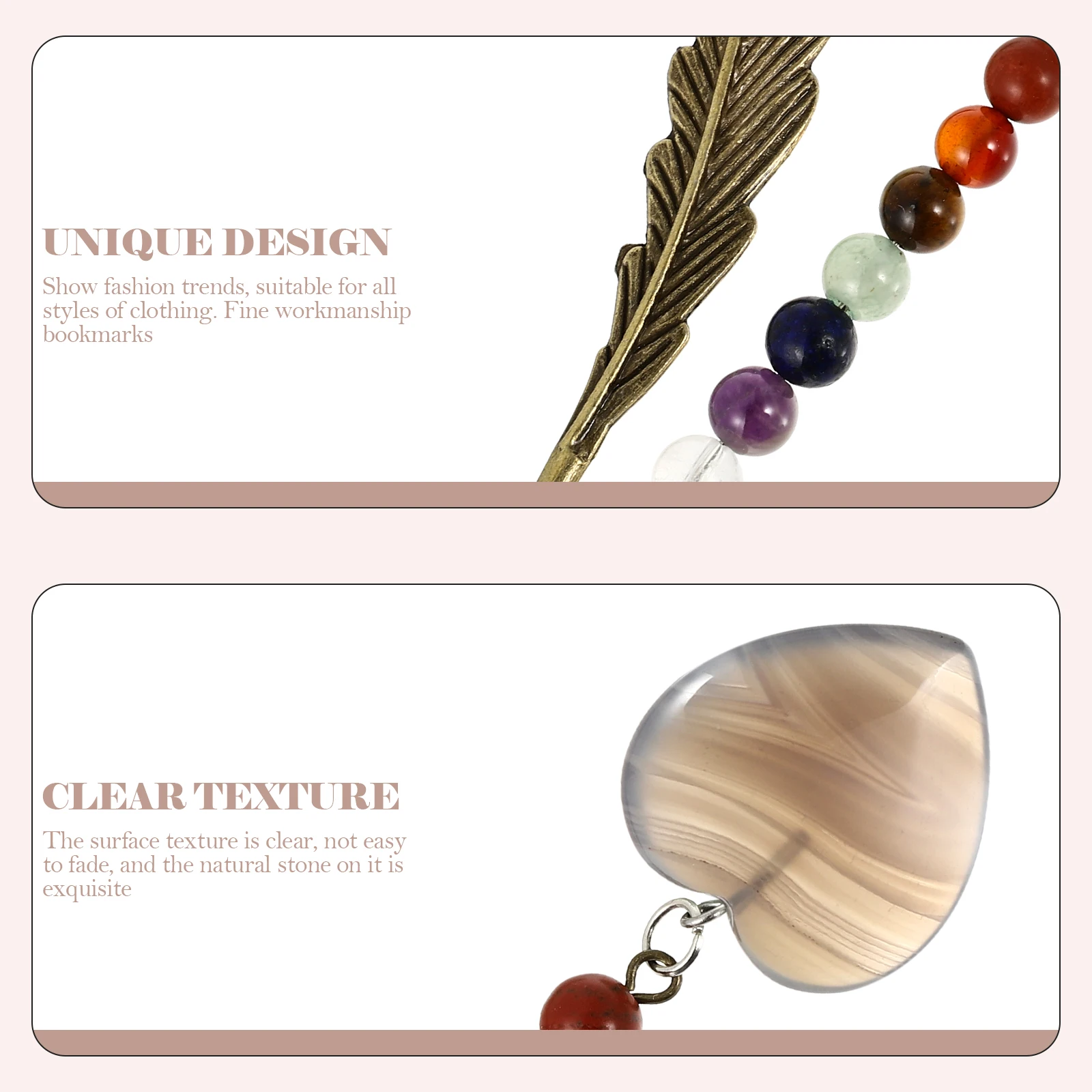 ที่คั่นหนังสือหินธรรมชาติพรีเมียม รูปทรงขนนกโลหะ ที่คั่นหน้าหนังสือตกแต่ง สำหรับนักอ่าน ของขวัญ สไตล์วินเทจ สีสันสดใส