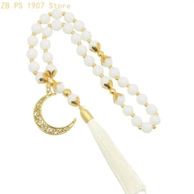 Meditation Counting Crystal Bead Strand with Charm, 33 Bead Prayer Accessory, Polished 10 mm Bead Design 55KA