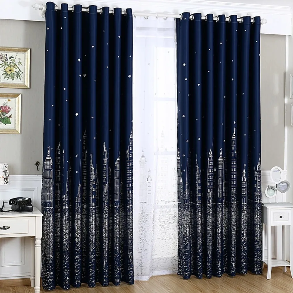 Cortinas modernas con diseño de castillo de mar plateado para sala de estar, dormitorio de niños, cortinas de tela de gasa de dibujos animados a la moda para niños