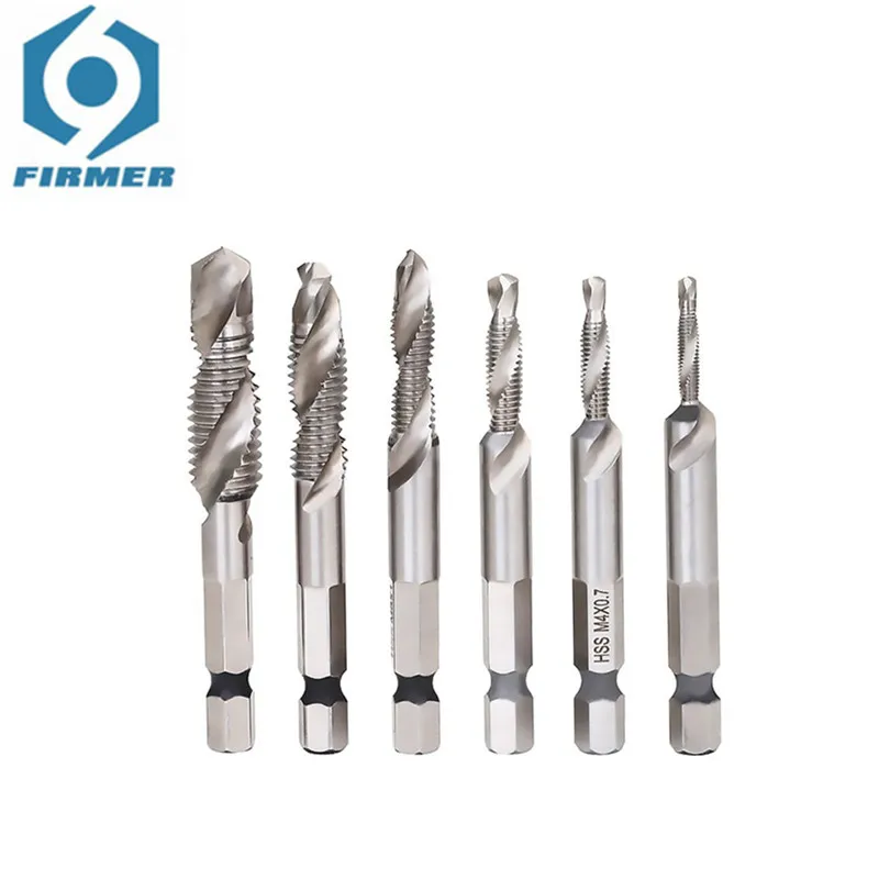 White Drill Material M3-M10 6 Pieces Combination Of Spiral Machine Taps Hexagonal Shank Tapping Chamfering Integrated