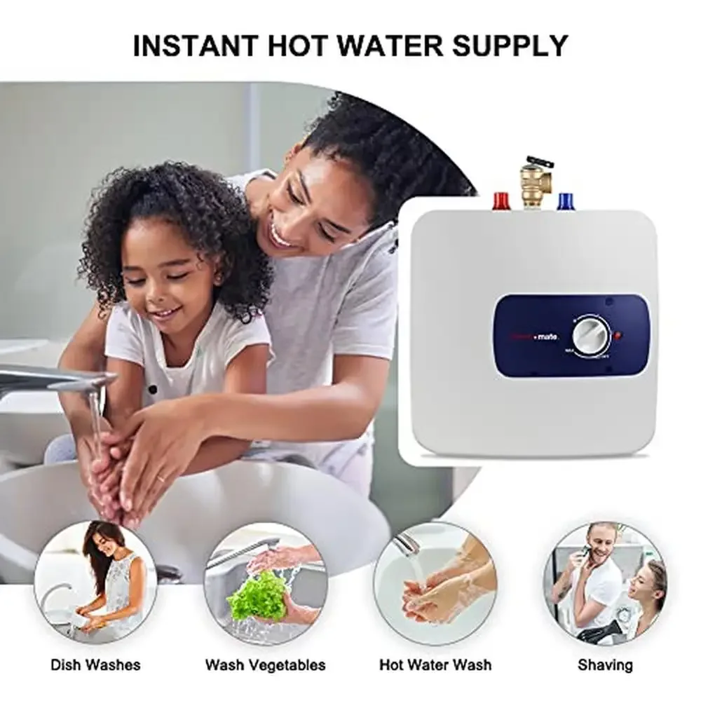 6.5 Gallons Mini Tank Water Heater Instant Hot Point of Use 1440W 120V Wall Mounted Plugin Slim Design Efficient Temperature