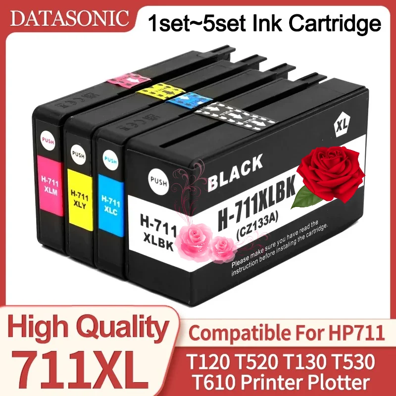 1~5set Compatible for H P 711XL 711 H P711 Ink Cartridge Compatible For H P DesignJet T120 T520 T130 T530 T610 Printer Plotter