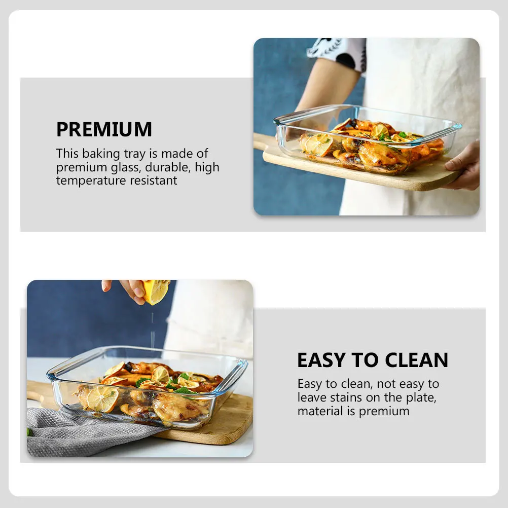 

2Pcs Glass Baking Trays Easy Clean Stain Resistant Practical Home Restaurant Use Glass Baking Tray Useful Kitchenware