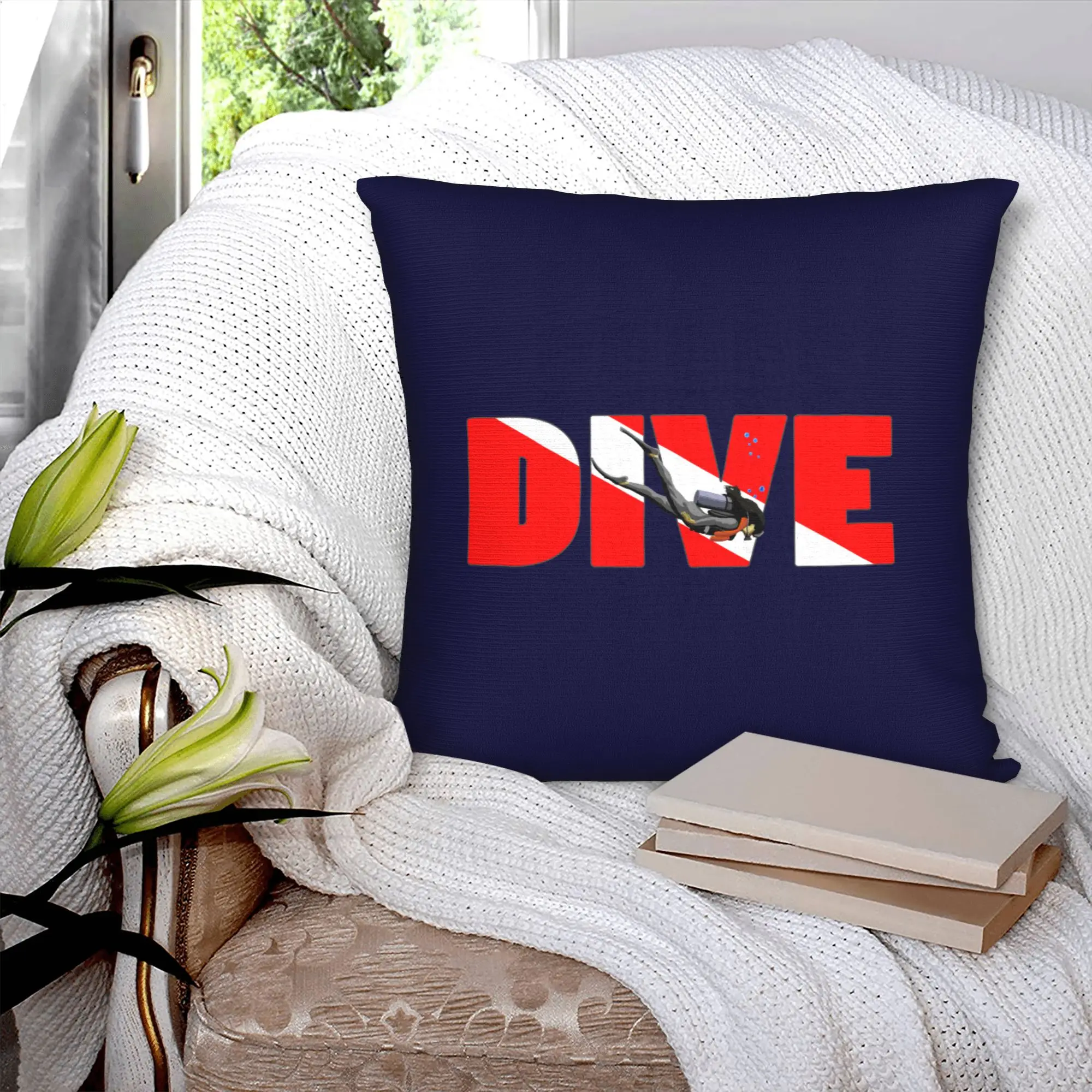 Fashion Scuba Dive Flag And Diver Cushion Cover 45x45cm Polyester Diving Lover for Car Square Pillowcase Home Decorative