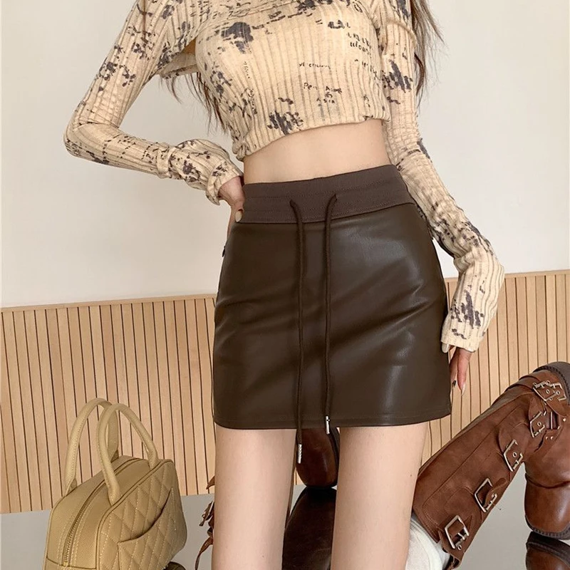 Sexy Pu Leather Mini Black Skirts Women 2025 Casual High Waist Bodycon Korean Fashion Clothes A Line Y2k Harajuku Micro Skirt