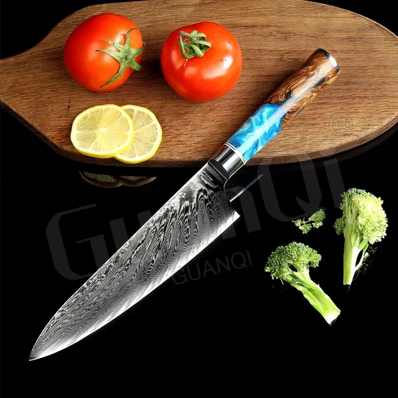 Damascus Steel Kitchen Chef Knife Japanese Santoku Cleaver Meat Slicing Knife Resin Handle Professional Chef Knife Cooking Tool