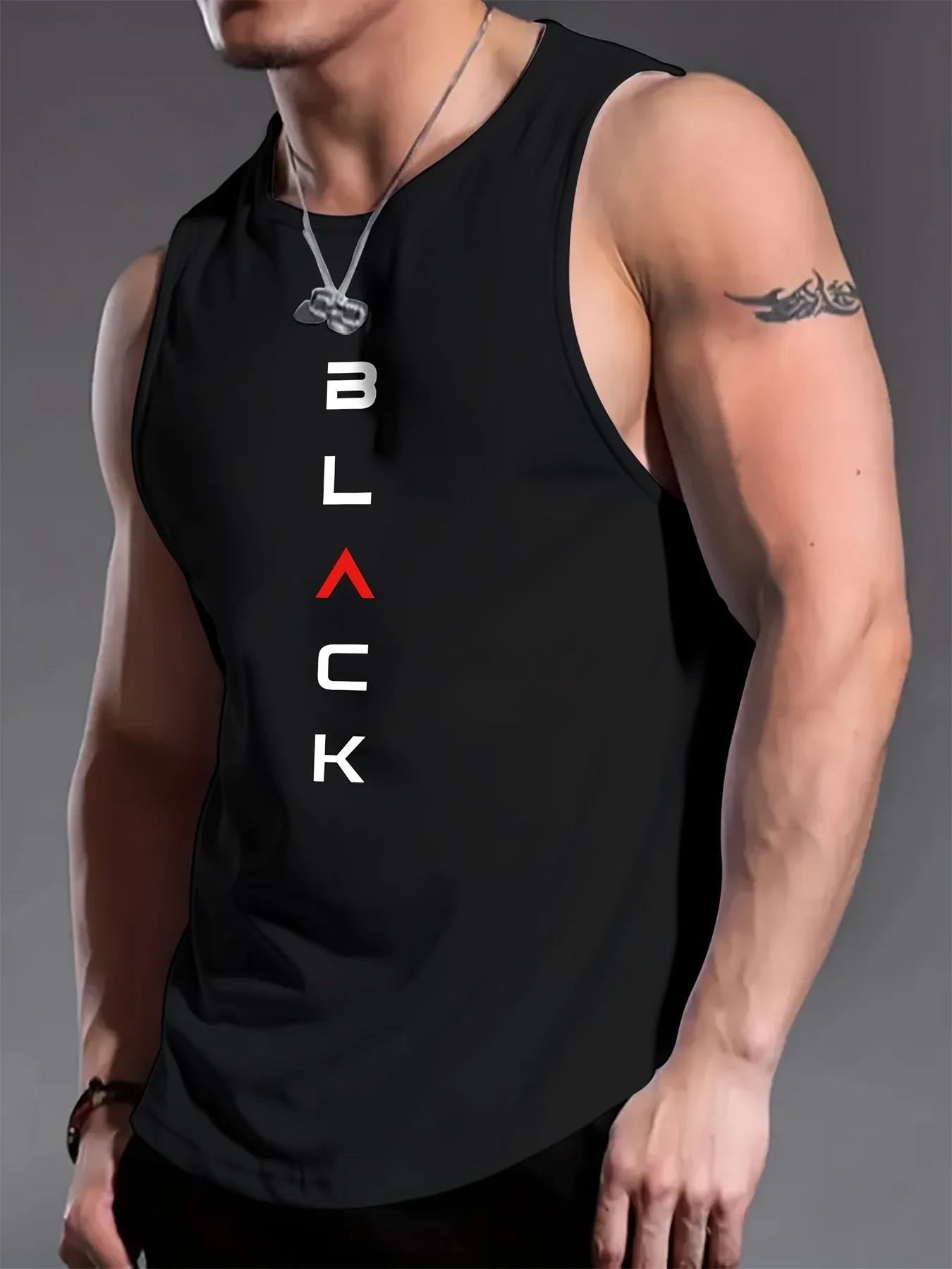 

Men's stylish casual BLA print narrow-shoulder band tee, for sports and comfort