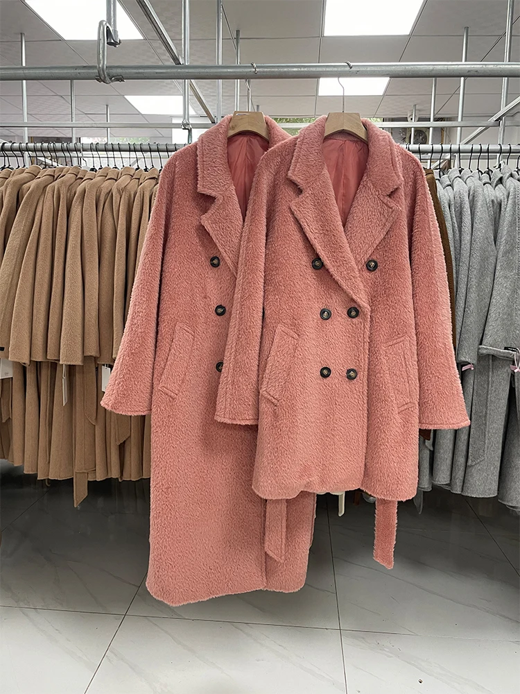 Autumn/Winter Suli Sheep Camel Velvet Double Sided Coat Women's Classic Temperament Thickened Double Brested Coat Luxury Coat