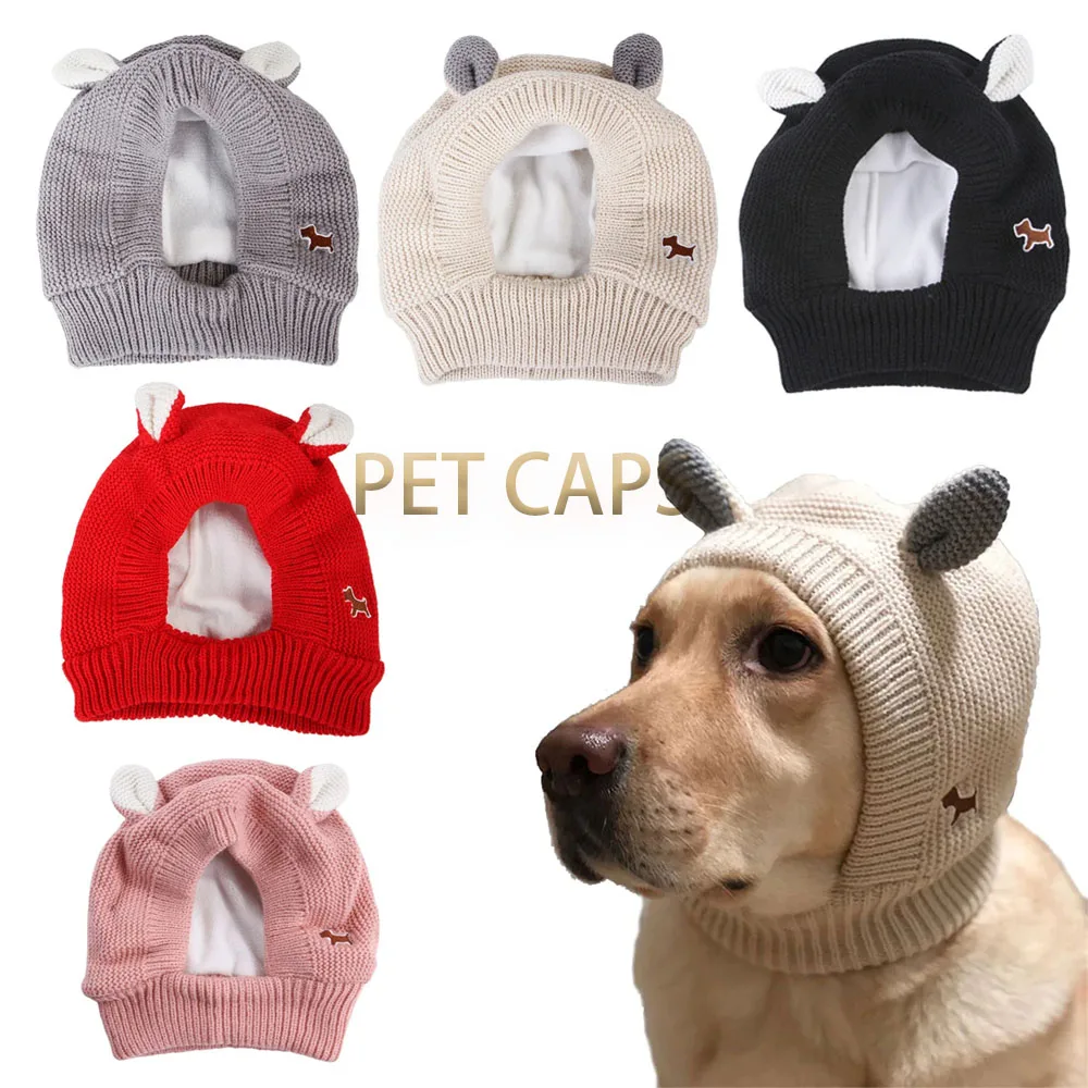 

Quiet Dog Ear Muffs Noise Pet Ears Covers Knitted Hat Anxiety Relief Winter Warm Earmuffs For Medium Large Dogs New