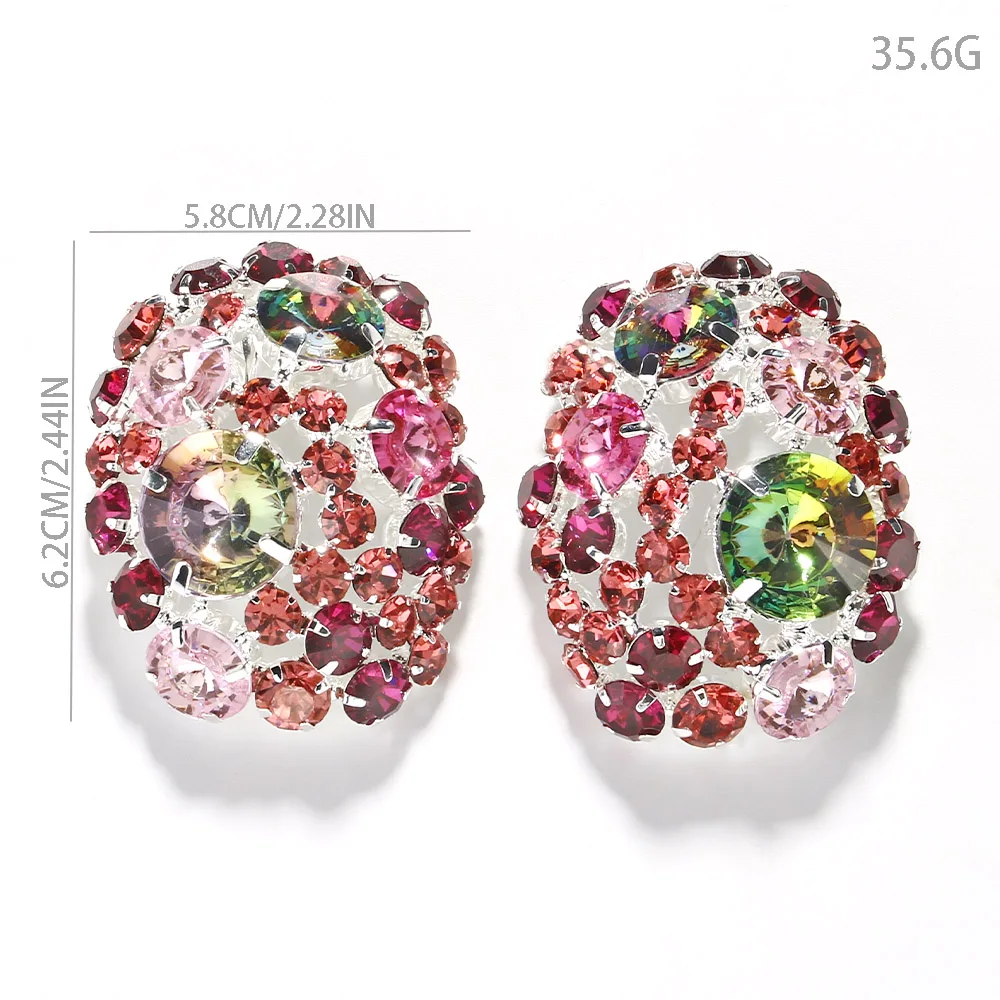 Stonefans Exaggerate Round Crystal Ear Clip No Piercing Jewelry Christmas Gift Colorful Rhinestone Large Clip Earrings for Women