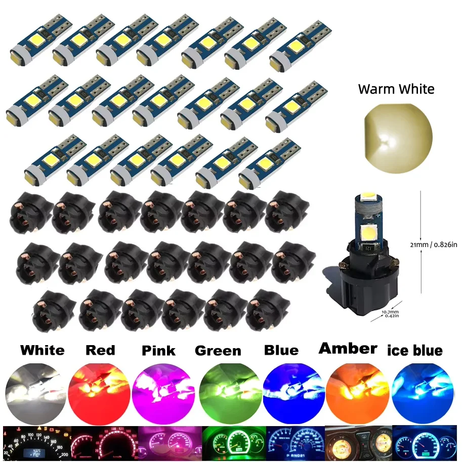 20PCS Super Bright T5 LED Dash Bulbs 2721 37 70 286 PC74 Wedge Twist Socket Automotive Instrument Panel Gauge Dashboard Light Ki