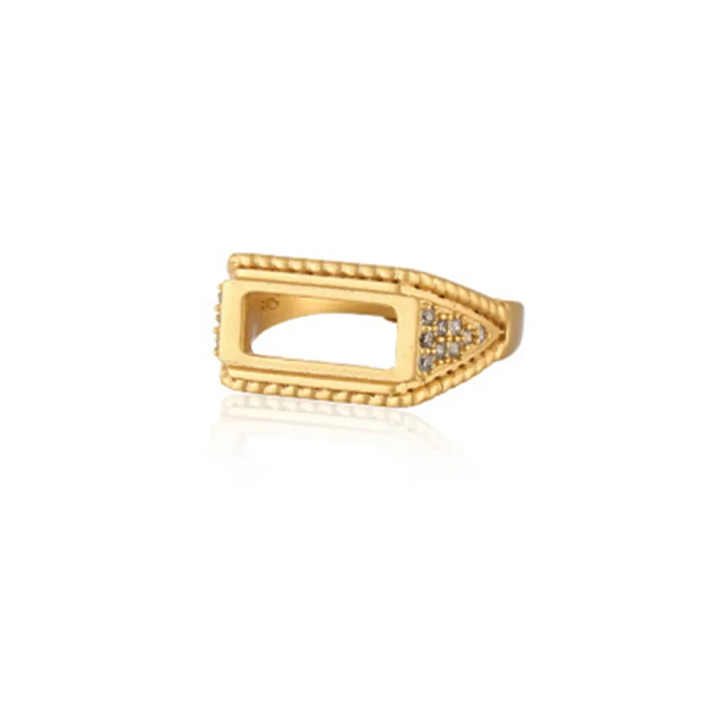 

Ring Setting for 6x14mm Rectangle Cabochons Gold Plated 925 Silver Zircon Adjustable Ring Base