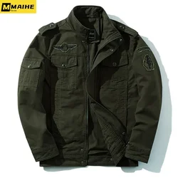 Work Clothes Large Size Mens 2024 Autumn Coat Cotton Washed Coat Epaulets Stand Collar Retro Tactical Jacket Hunting Clothes