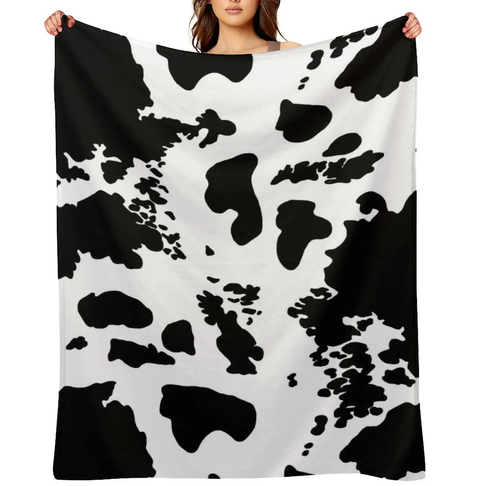 

Black and White Cowhide Print Pattern Throw Blanket Travel For Sofa Thin Luxury Brand Shaggy Blankets