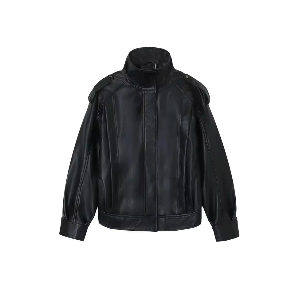 2026 Autumn and Winter New Products Women's Fashion Leather Stand-up Collar Zipper Top