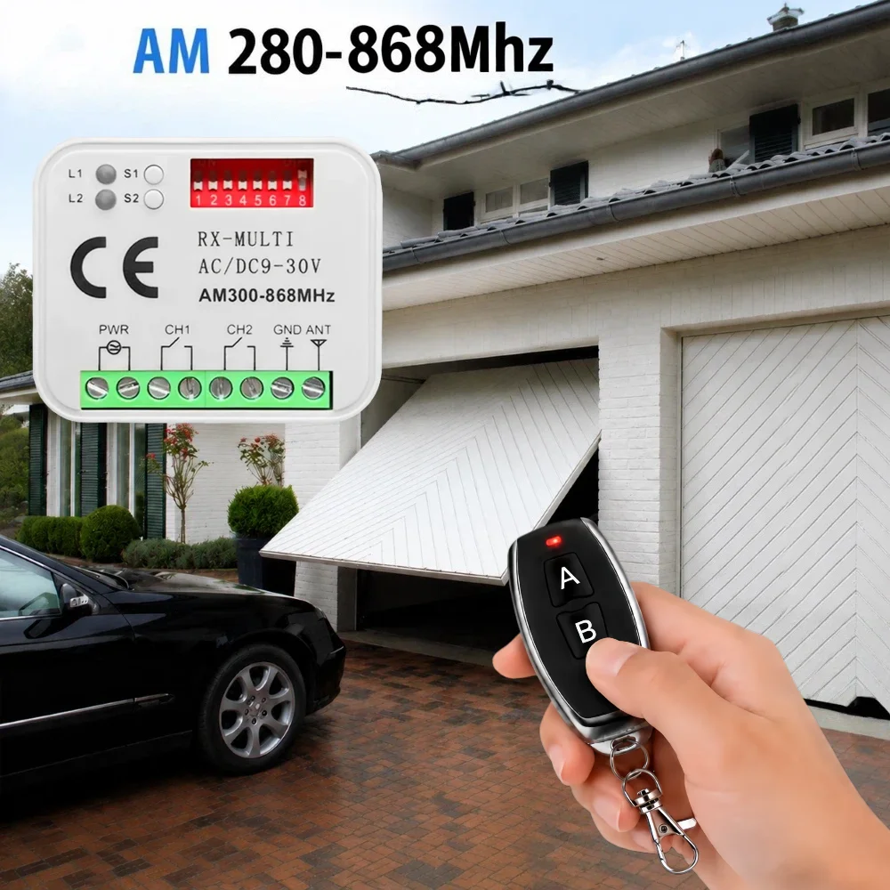 FUNNYSHIELD RF 300-868MHz Wireless Remote Control Switch AC/DC 9V-30V 2CH Mini Relay Module for Garage Control Lock LED DIY Lamp