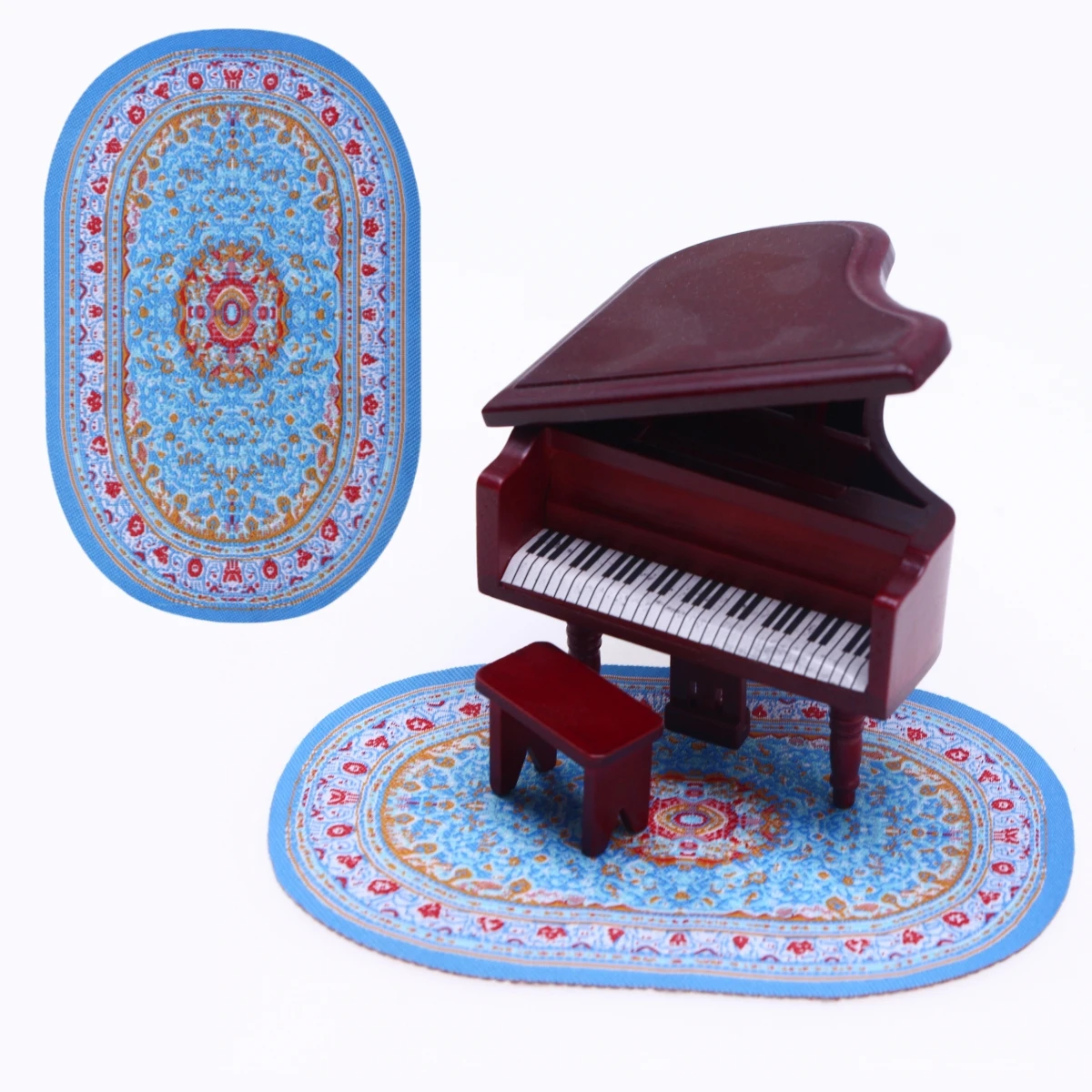 1/4Pcs Dollhouse Miniature Vintage Victorian Woven Blanket Oval Rug Floral Print Retro Turkey Carpets Kids  Furniture Decor Acc