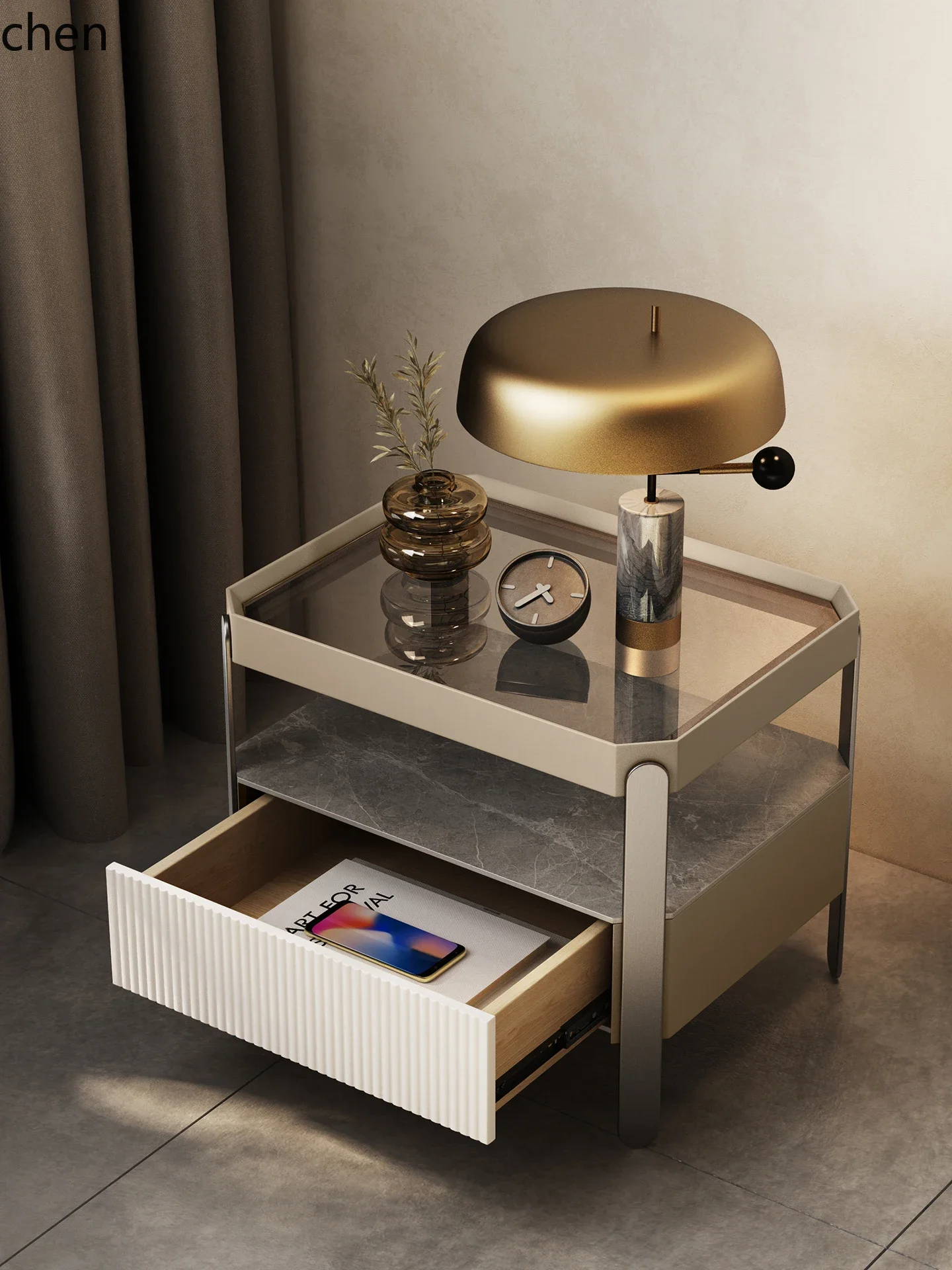 H5.22 minimalist bedside table intelligent premium glass minimalist bedroom bedside table