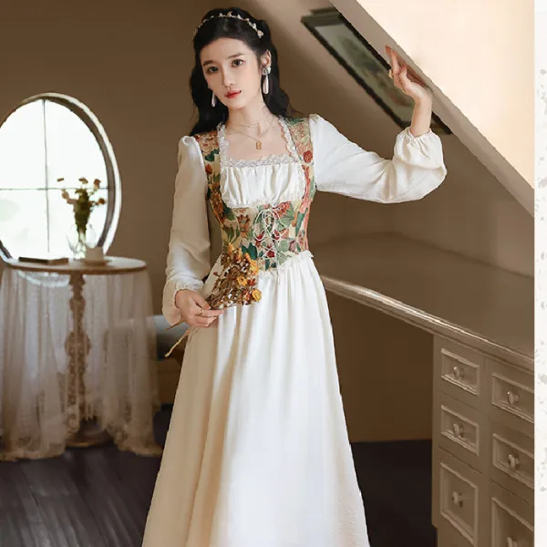 Vintage Victorian Lolita Princess Dress for Woman Retro French Court Jacquard Floral Print Dress Halloween Corset Party Costume view 5