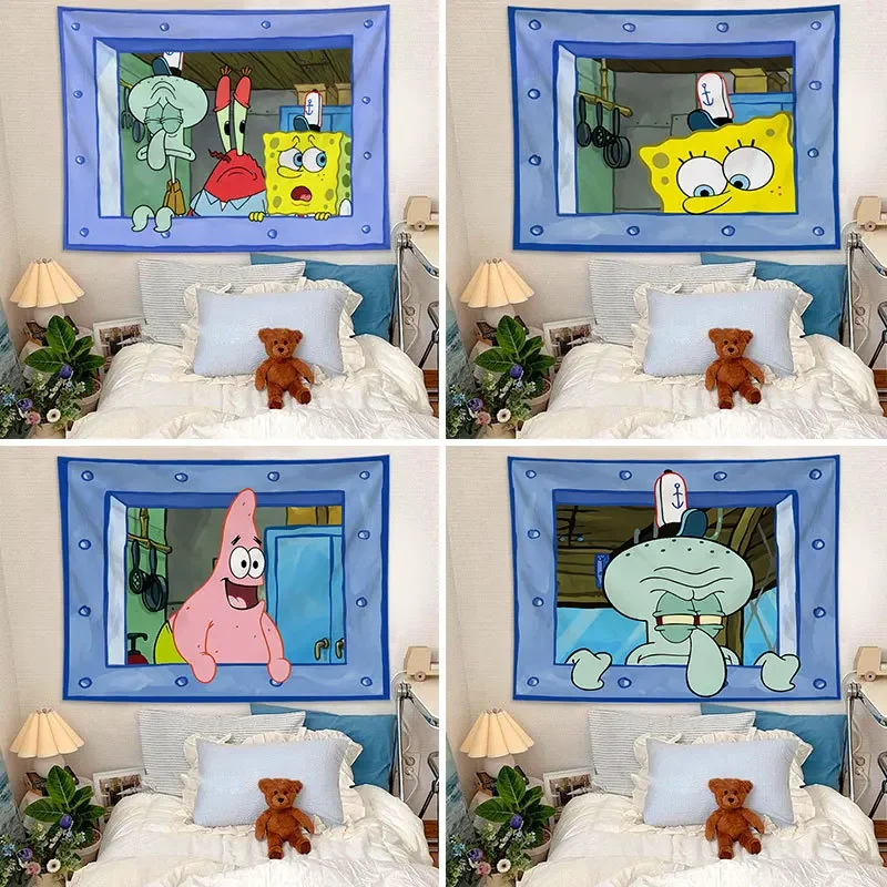 SpongeBob Patrick Star Tapestry Wall Hanging Home Dormitory Bedroom Study Decor Cartoon Cute Background Cloth Decorative Blanket