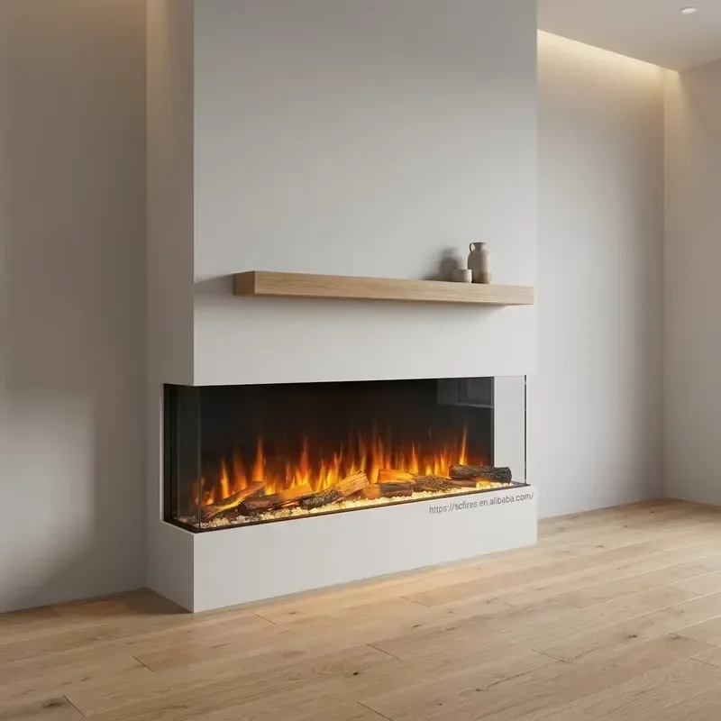 3 Sided View Deep Ember Bed Electric Popular Modern LED 7 RGB Colors Flame 750/1500w 33-100 Inch Fireplace Certified