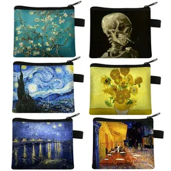 Van Gogh Art Painting Coin Purse Sunflower Starry Night Skeleton Women Wallet Men Purses Money Coin Bags Credit Card holder Bag