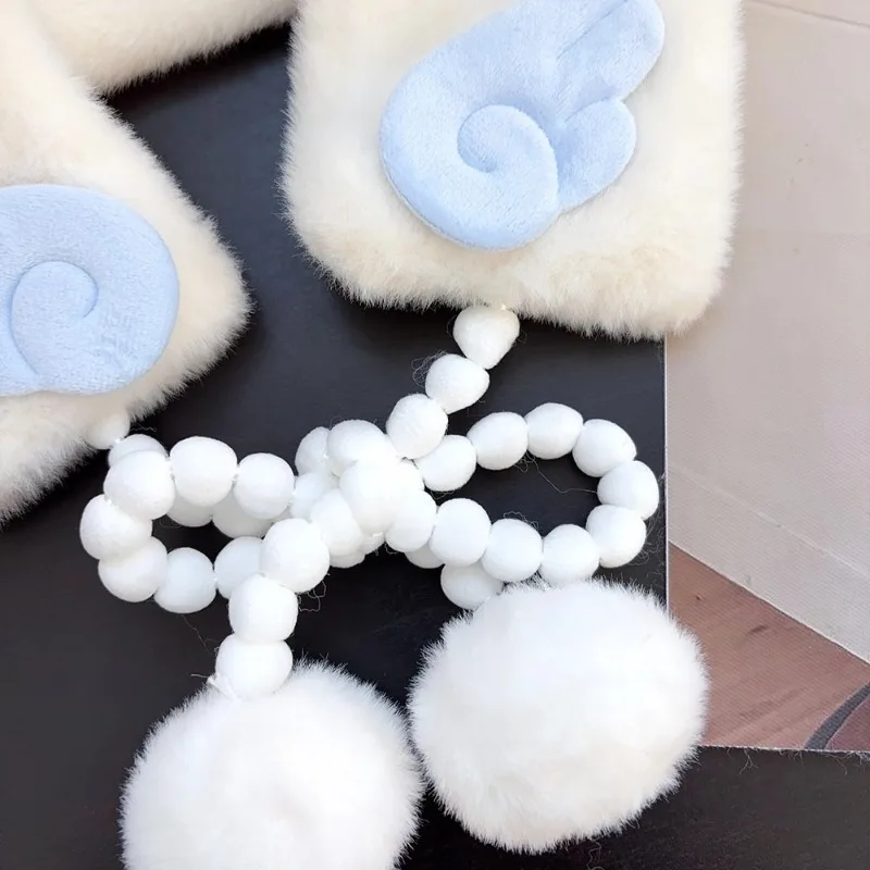 Y2k أجنحة الملاك وشاح قطيفة للنساء الخريف والشتاء السفر الدافئة تنوعا لطيف بوم بوم حزام غطاء للأذنين متعددة الوظائف #5