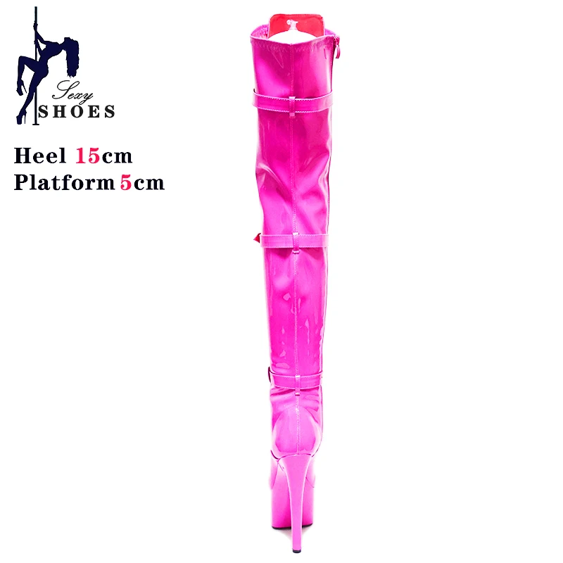 Rose Red Long Boots for Women Gothic Strappy Spring Autumn Zip High Shoes Over-the-Knee 6 Inch Gothic Pole Dancing Thigh Boots