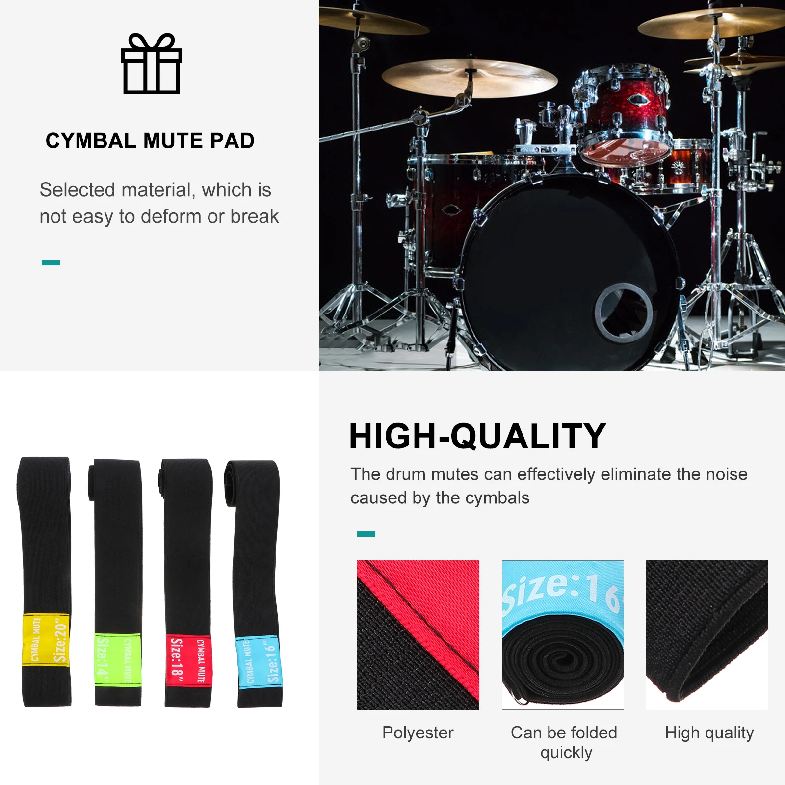 

4Pcs Cymbal Pad Noise Reduction Mute Circle Drum Practice Belt Foldable Durable Hearing Protection Drum Accessory