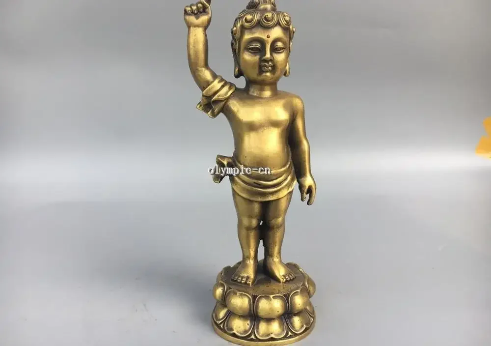 28cm Classica Brass carved Buddhism prince Boys child Sakyamuni buddha statue 28cm
