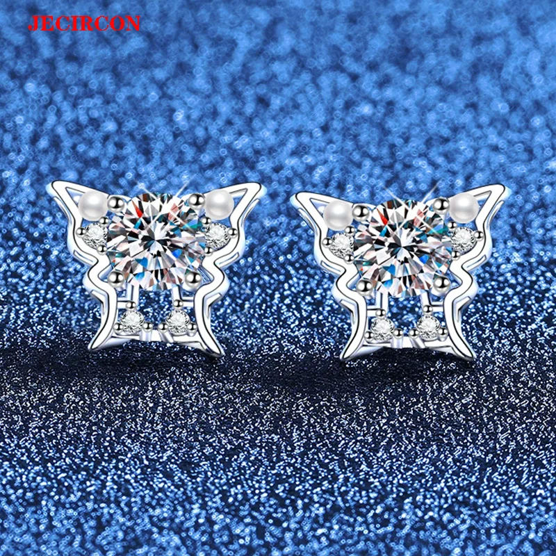 

Серьги-гвоздики JECIRCON из стерлингового серебра S925 с муассанитом 0,5 карата, очаровательный дизайн-бабочка с мини-акцентами из пресноводного жемчуга