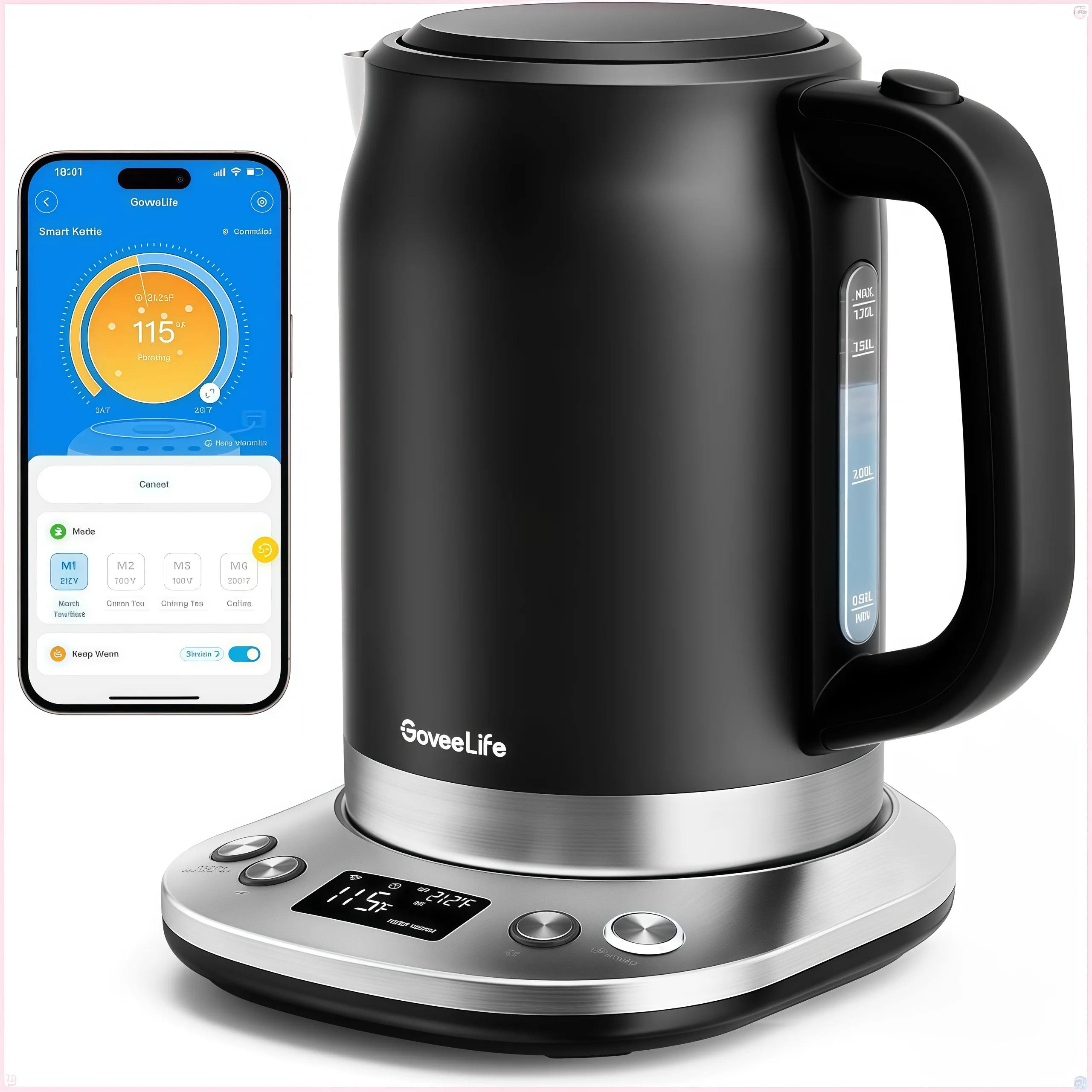 

Smart Electric ,Electric Tea Kettle with Control, 1500W Rapid Boil, 2H Keep Warm, 1.7L BPA Free Water Boiler Tea,Coffee, Oatmeal