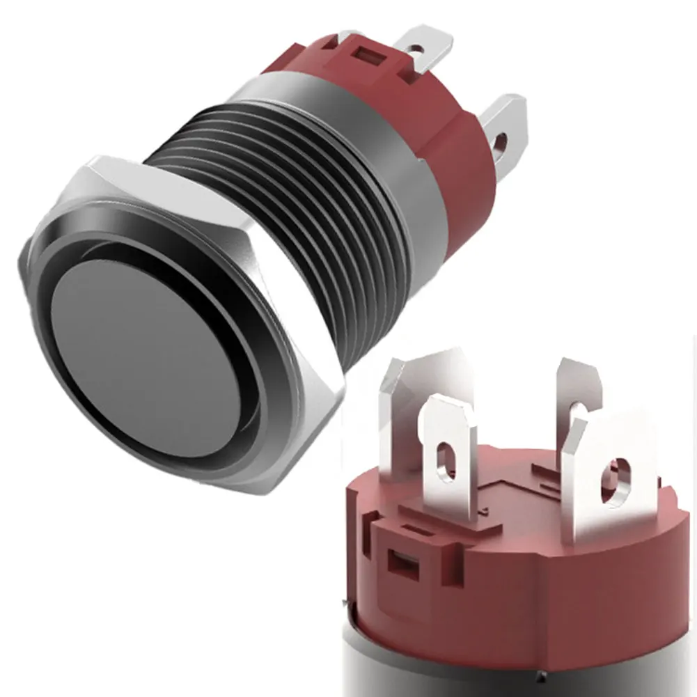 Waterproof 16mm Metal Push Button Switch 15A Self Locking Flat Top No Illumination Copper Nickel Plated Safety Use