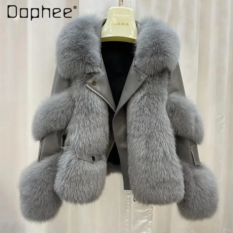 شتاء جديد إمرأة فو الثعلب الفراء بولي Pu مبطن معطف غير رسمي فضفاض عالي الجودة المرقعة فضفاض سليم رشاقته معطف أكثر دفئا صديقة للبيئة الفراء #2