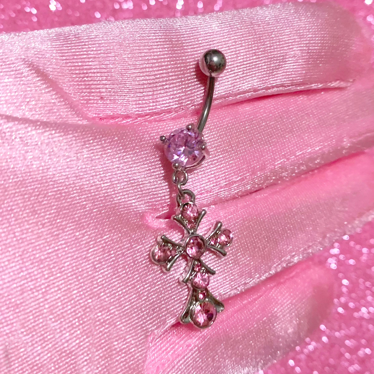 Y2K Body Piercing Blue Crystal Cross Belly Button Rings Sexy Fashion Accessories Punk Pink Navel Rings 2000s Aesthetic Jewelry