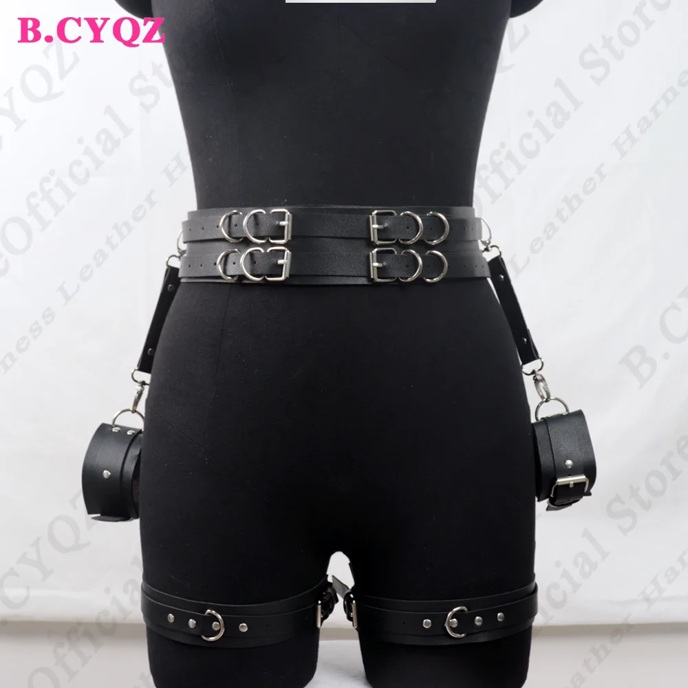 B.CYQZ Sexy Harness Thigh Garter Belt Women Pu Leather Body Bondage Harness Garter Belt Fetish Lingerie Belt Gothic Rave Outfits