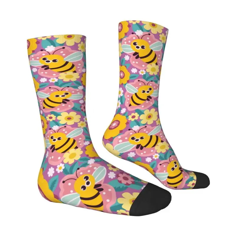Custom Cute Bees Flower Pattern Men Women Crew Socks Unisex Kawaii Spring Summer Autumn Winter Dress Socks - view 2