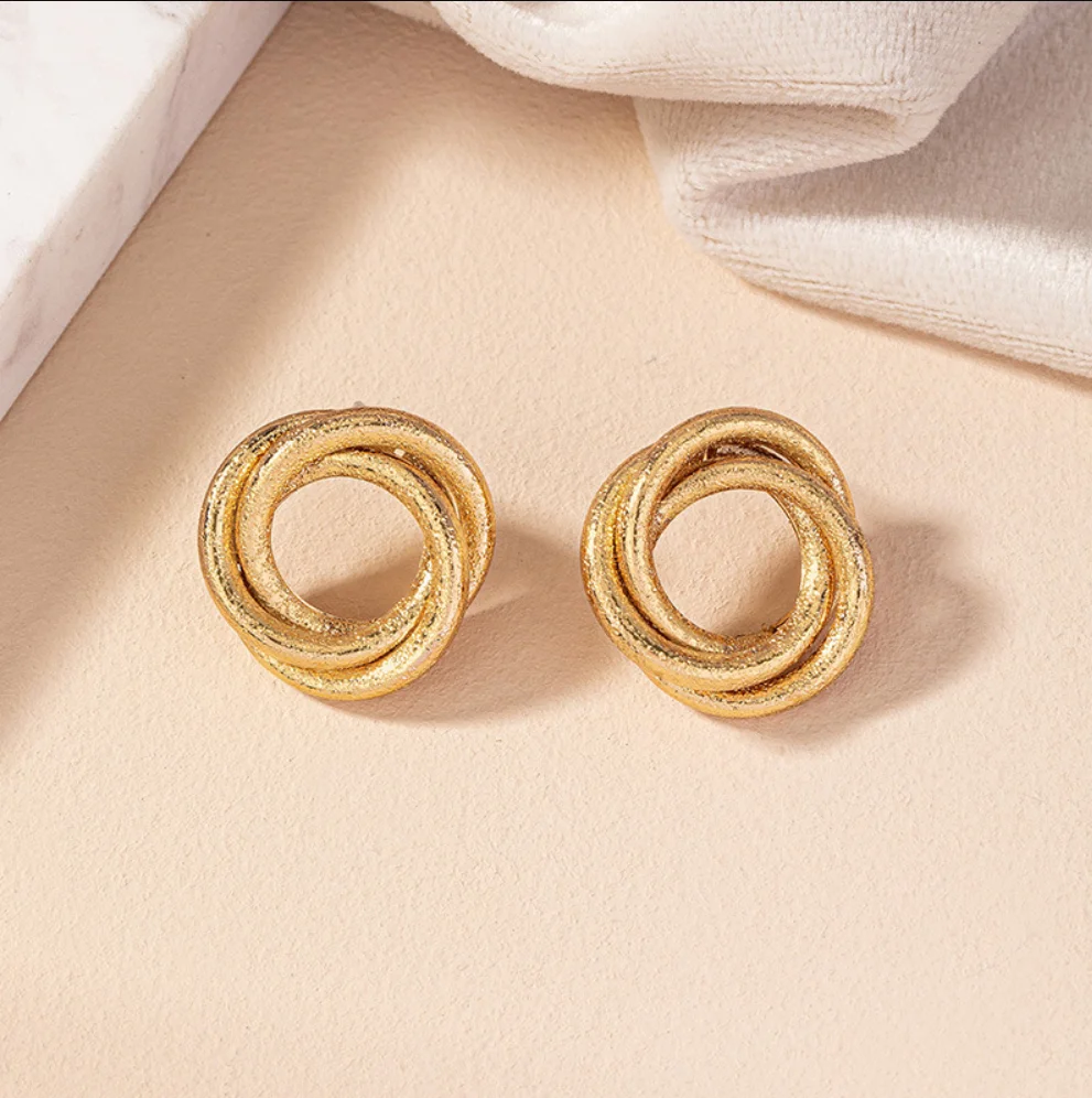 1 Pair Ear Studs Jewelry DIY Accessory Gifts Classic Trendy Gold Color Circle Fried Dough Twist Earring For Women