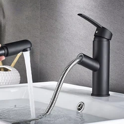 Single handle pull-out bathroom sink faucet hot and cold water countertop installation water use mode